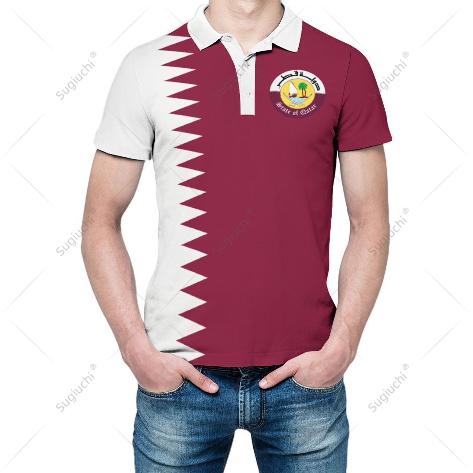 3D Printing Qatar - Unisex Polo Shirt Qatar Flag 3D